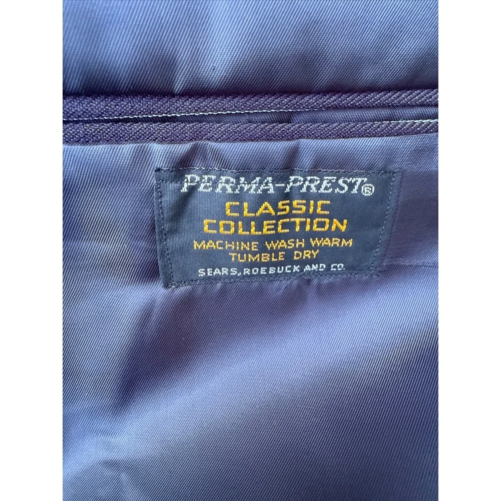 Vintage Sears Perma-Prest Navy Pinstripe Suit Jacket and Vest Set Mens Large